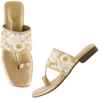 Shoetopia Women's Klp-1 Flat Sandal-9 Kids Uk (Klp-1-Golden)-Eu42