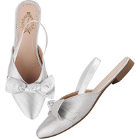 Shoetopia Stylish Decor Bow Point Toe Slingback Cream Mules For Women & Girls /Eu40