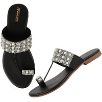 Shoetopia Womens/Girls Black Open Back One Toe Flats