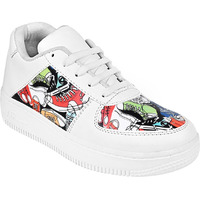 Shoeopia Lace-Up Printed Detail White Sneakers For Women & Girls /Uk8