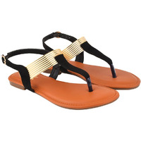 Shoetopia Stylish Ethnic Black Flat Sandals For Women & Girls /Uk8