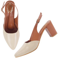 Shoetopia Smart Casual Glossy Upper Detailed Cream Pumps For Women & Girls /Eu40