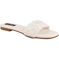Shoetopia Women's White Braided Flat Slip-On Sandals  Comfortable Open-Toe Casual Slides For Summer, Beach Eu41