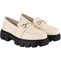 Shoetopia Smart Casual Chain Detailed Cream Loafers For Women & Girls /Uk4