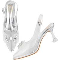 Shoetopia Stylish Trasparent Detailed Silver Heels For Women & Girls /Eu40