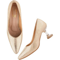 Shoetopia Shimmer Decor Pointed Toe Stylish Golden Pumps For Women & Girls /Eu35