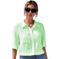 Toplot V-Collar Solid Crop Shirt For Women With Half Sleeves (Crop-Shirt-5183-Pista-S)