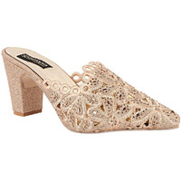 Shoetopia Women's Pink Embroidered Block Heel Mules  Ethnic Slip-On Sandals With Glitter Finish And Cutwork Detailing Eu37