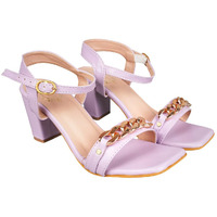 Shoetopia Women's Block Heel Sandals Open-Toe ||Dress Sandals With Gold Chain Detail, Ankle Strap, And Square Toe|| Elegant Heeled Sandals For Parties, Weddings, And Formal Wear-Mauve-Eu41