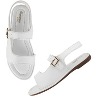 Shoetopia Women's Girls-Snd-139 Flat Sandal-4 Kids Uk (Girls-Snd-139-White)-Eu37