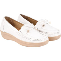 Shoetopia Upper Bow Detailed White Slip-On Loafers For Women & Girls /Uk4