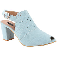 Shoetopia Womens/Girls Blue Laser Cuts Peep-Toed Heeled Mules-Eu36