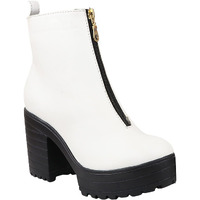 Shoetopia Womens White Solid Zipper Block Heeled Boots