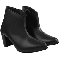 Shoetopai Women's Black Ankle Boots  Faux Leather Pointed Toe Booties With Side Zip & Mid Block Heel For Work, Party & Everyday Eu40