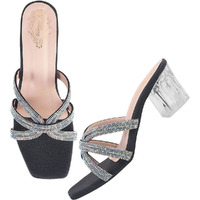 Shoetopia Stylish Embellished Rhinstone Detailed Black Heels For Women /Eu41