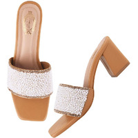 Shoetopia Embellished Pearl Kitten Heels For Women & Girls /Eu36