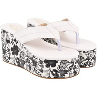 Shoetopia Floral Printed Heel Detailed White Wedges For Women & Girls /Uk5