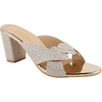Shoetopia Women's & Girl's Golden Peep Toes Block Heels-Eu37