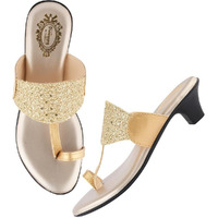 Shoetopia Classic Heeled Golden Kolhapuri For Women & Girls /Eu41