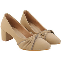 Shoetopia Rhinestone Decor Pointed Toe Stylish Beige Pumps For Women & Girls /Eu39