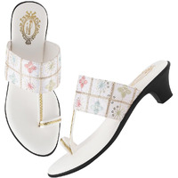 Shoetopia Classic Heeled White Kolhapuri For Women & Girls /Eu41