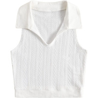 Toplot Women's V-Neck Solid Textured Tank Top (Collar-Tank-Top-5193-White-Xl)