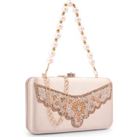 Adisa Beaded Formal Party Clutch With Pearls Handle Gold Chain For Women And Girls (Cl110-Gol)