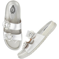 Shoetopia Embellished Silver Flats For Women /Eu36