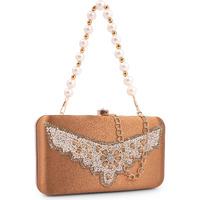 Adisa Beaded Formal Party Clutch With Pearls Handle Gold Chain For Women And Girls (Cl110-Cop)
