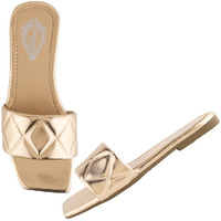 Shoetopia Stylish Embellished Golden Flats For Women /Eu38