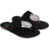 Shoetopia Ethnic Jewel Detailed Black Flats