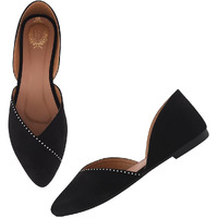 Shoetopia Pointed Toe Flat Black Belly For Girls-Eu36