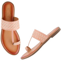 Shoetopia Women's Kolhapuri-166 Flat Sandal-4 Kids Uk (Kolhapuri-166-Peach)-Eu37