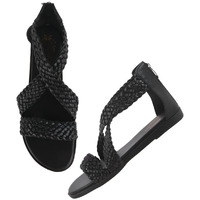 Shoetopia Women's Flat Sandal-8 Kids Uk (Girls-Crv-Black)-Eu41