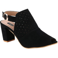 Shoetopia Womens/Girls Black Laser Cuts Peep-Toed Heeled Mules-Eu38