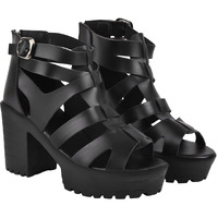 Shoetopia Smart Casual Black Block Heeled Sandal For Women & Girls