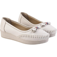 Shoetopia Bow Detailed Casual Cream Loafers For Women & Girls /Eu40