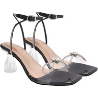 Shoetopia Stylish Embellished Rhinstone Detailed Silver Heels For Women & Girls /Eu39