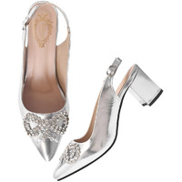 Shoetopia Rhinstone Buckle Pointed Toe Stylish Silver Pumps For Women & Girls /Eu41