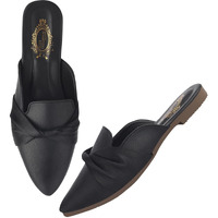 Shoetopia Women's Blackslip-On Mules  Pointed Toe Flats With Satin Ribbon Detailing | Stylish Casual & Office Eu38