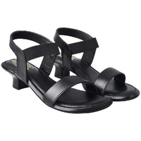 Shoetopia Casual Kitten Heeled Black Sandals For Women & Girls / Uk4