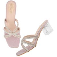 Shoetopia Stylish Embellished Rhinstone Detailed Rose-Gold Heels For Women & Girls /Eu38