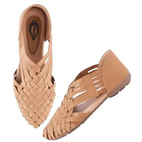 Shoetopia Women's Tan Woven Ballerina Flats  Ethnic Style Comfortable Slip-On Juttis With Closed Toe For Casual & Festive -Eu39