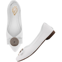 Shoetopia Oversized Bow Detailed White Bellies For Girls-Eu40