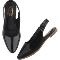 Shoetopia Solid Slingback Pointed Toe Black Flat Sandals For Women & Girls /Eu40