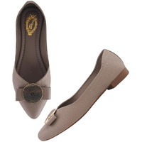 Shoetopia Oversized Bow Detailed Grey Bellies For Girls-Eu36