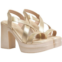 Shoetopai Women's Golden Platform Heels  Shiny Crisscross Straps With Chunky Block Heel, Elegant Party & Wedding Footwear Eu38