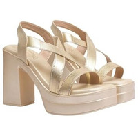 Shoetopai Women's Golden Platform Heels  Shiny Crisscross Straps With Chunky Block Heel, Elegant Party & Wedding Footwear Eu36
