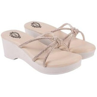 Shoetopia Upper Embellished Rhinstone Strap Golden Heels For Women & Girls /Eu41