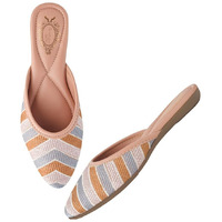Shoetopia Emberoidered Peach Flat Mules For Women & Girls /Eu40
